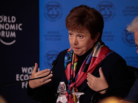Kristalina Georgieva, managing director of the International Monetary Fund (IMF), gestures as she speaks during a news conference ahead of the World Economic Forum (WEF) in Davos, Switzerland, on Monday, Jan. 20, 2020.