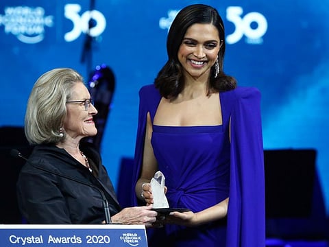 Indian actor Deepika Padukone accepts the "Crystal Award" during the opening of the 50th World Economic Forum (WEF) in Davos, Switzerland January 20, 2020.