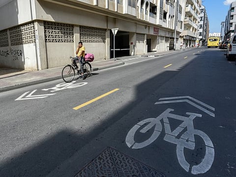 New sign posts and lane markings for bicycles in Karama. Photo: Ahmed Ramzan/ Gulf News