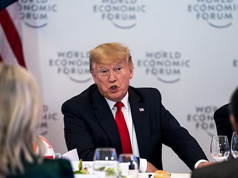 President Donald Trump speaks at a dinner with Global Chief Executive Officers at the World Economic Forum in Davos, Switzerland on Tuesday, Jan. 21, 2020