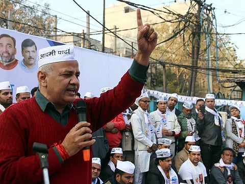 New Delhi: Deputy Chief Minister of Delhi Manish Sisodia addresses supporters at an Aam Admi Party event ahead of the assembly elections in New Delhi on Wednesday.