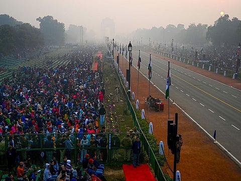 People arrive to watch the Republic Day parade on Rajpath in New Delhi last year (File)