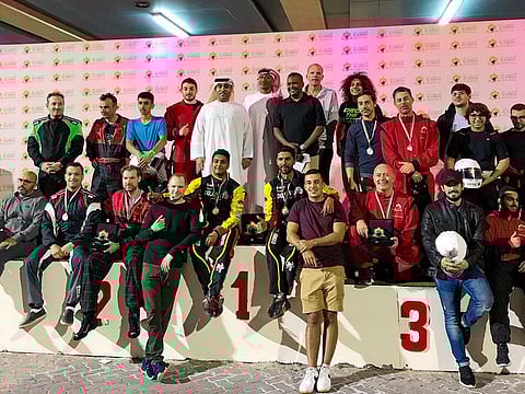 Competitors after the Al Forsan Endurance Karting Race