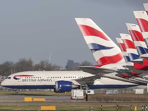 A view of British Airways planes parked at London's Heathrow Airport. The global recovery in air travel demand has stalled as the second wave of the coronavirus hits markets in Europe, the International Air Transport Association (IATA) said.