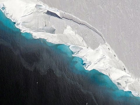 A photo provided by NASA shows the Thwaites Glacier, which helps to keep the much larger West Antarctic Ice Shelf stable. Scientists in Antarctica have recorded, for the first time, unusually warm water beneath the Thwaites glacier.