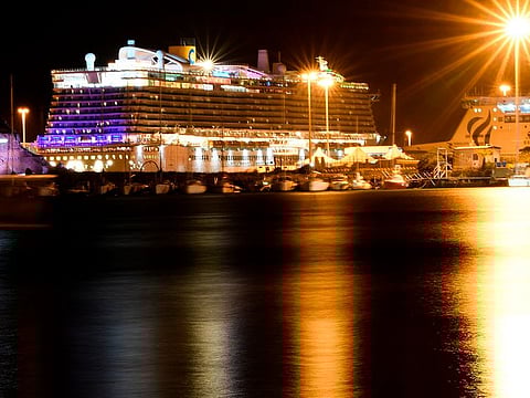 The Costa Smeralda cruise ship is docked in the Civitavecchia port 70km north of Rome on the evening of January 30, 2020, with more than 6,000 tourists on borad. Italy's health ministry said on January 30, 2020 that the two Chinese cruise ship passengers had tested negative for the coronavirus.