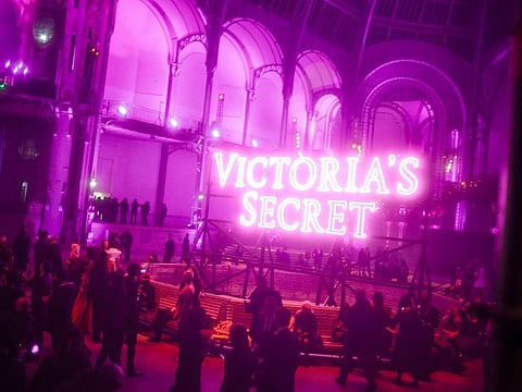 The Grand Palais in Paris is lit up in pink for the Victoria’s Secret Fashion Show, Nov. 30, 2016.