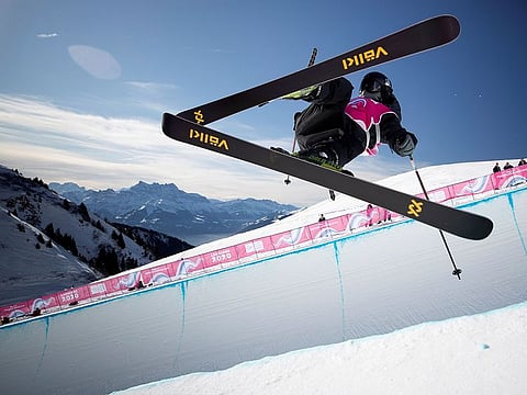 China's Songsheng Li in action during the Freestyle Skiing Men's Freeski Halfpipe