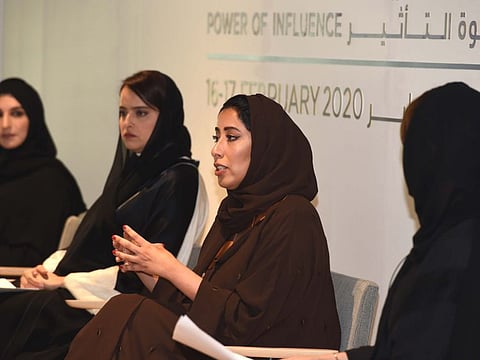 (LTO R) Hala Badri - Director General of Dubai Culture and Arts Authority,Khawla Al Mehairi,Excutive Vice President of Strategy and Government Communications at DEWA,Mona Al Marri - Chairperson of Dubai Women Establishment, Director General Government of Dubai Media Office, Vice Chairman and Managing Director of Dubai Media Council and Lamia Khan - CEO of Global Women’s Forum Dubai 2020, during the press conference giving details on the Global Women’s Forum Dubai 2020 at Government of Dubai Media Office on 04 FEB 2020