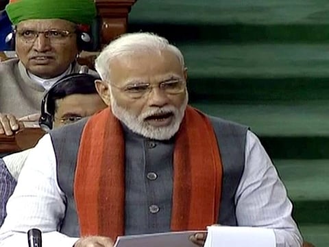 Prime Minister Narendra Modi speaks in Lok Sabha, in New Delhi on Wednesday.