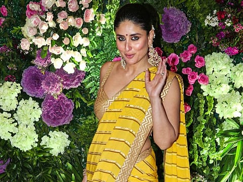 Mumbai: Bollywood actor Kareena Kapoor Khan poses for photographs at the wedding reception of Armaan Jain and Anissa Malhotra, in Mumbai, Monday, Feb. 3, 2020. (PTI Photo)(PTI2_4_2020_000027B)