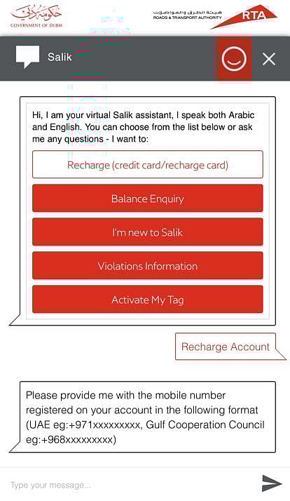 RTA Chat Bot Salik Virtual Assistant