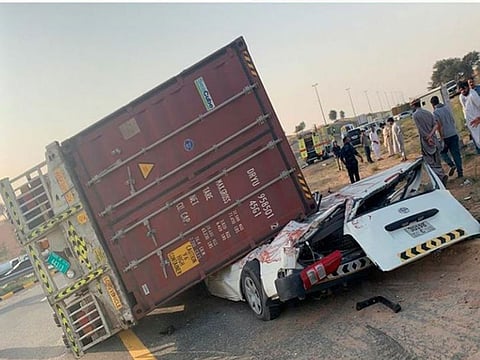 Truck container falls on minibus killing driver