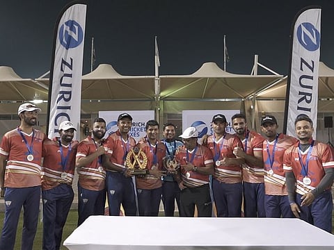 Emirates team that emerged as the champions of the Zurich Cricket Sixes tournament organised by Zurich in the Middle East at the Sevens Stadium