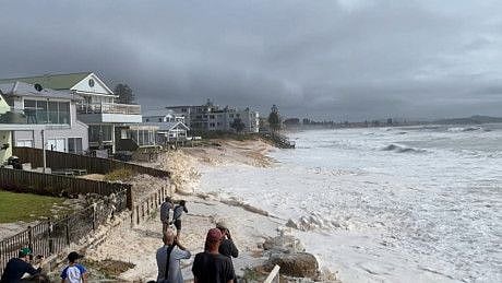 Waves and foam on beaches In Narrabeen, New South Wales, Australia on February 10, 2020.