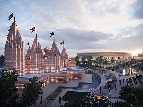 The latest rendering of the first Hindu temple in Abu Dhabi.