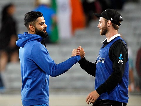 India skipper Virat Kohli shakes hand with New Zealand's Kane Williamson