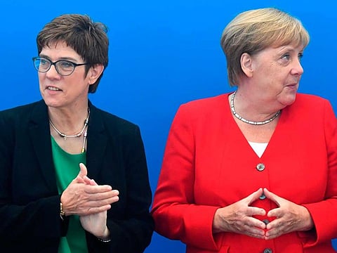 German Christian Democratic Union's (CDU) leader and Defence Minister Annegret Kramp-Karrenbauer (left) and Chancellor Angela Merkel.
