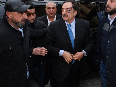 Lebanese MP Salim Saade arriving to attend a parliamentary session after being attacked by protesters in the Lebanese capital Beirut on February 11.