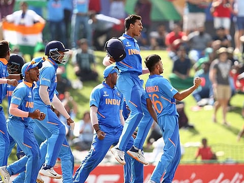 Indian's Ravi Bishnoi with teammates during the ICC U-19 World Cup Final against Bangladesh