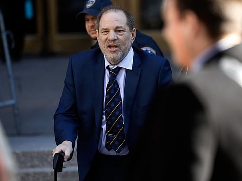 Harvey Weinstein, former co-chairman of the Weinstein Co., departs state supreme court in New York, U.S., on Friday, Feb. 14, 2020. Weinstein was a "predator" who used his position as a powerful Hollywood producer to attack women he viewed as disposable, prosecutor Joan Illuzzi told jurors at the movie mogul's rape trial. Photographer: Peter Foley/Bloomberg