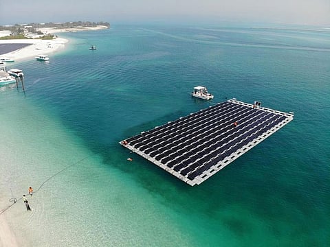 The UAE's first floating Solar Power Plant by Enerwhere off the coast of Abu Dhabi