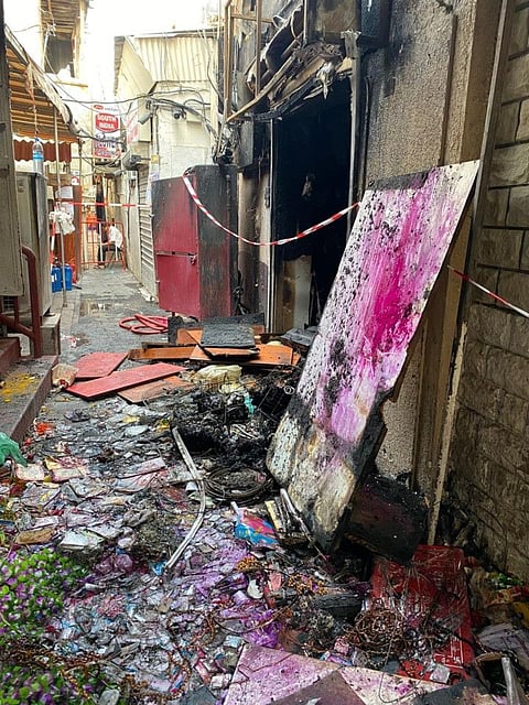 The gutted shop in the Bur Dubai temple lane