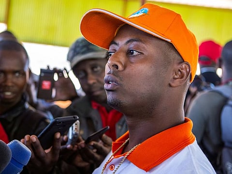 Rwandan singer Kizito Mihigo talks to reporters after his release from prison, in Kigali, Rwanda on September 15, 2018.