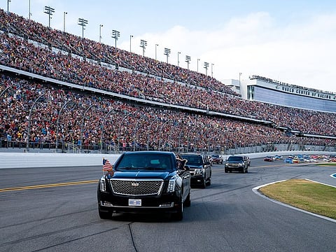 US President Donald Trump took to the Daytona International Speedway on Sunday in his presidential limo dubbed ‘The Beast’ before the Daytona 500 was scheduled to start.
