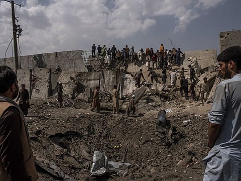 The crater left by a car bomb attack, for which the Taliban claimed responsibility, in Kabul, Afghanistan, Sept. 3, 2019. More than 18 years after the US invaded Afghanistan, Trump has conditionally approved a peace deal with the Taliban that would withdraw the last American troops from the country