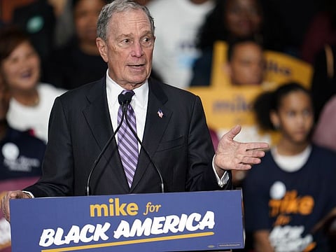Democratic presidential candidate and former New York City Mayor Michael Bloomberg speaks during his campaign launch of "Mike for Black America," at the Buffalo Soldiers National Museum on February 13 in Houston.