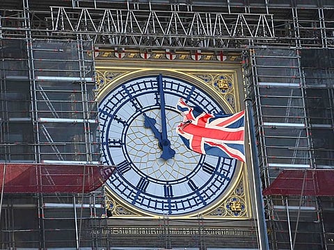 The Big Ben, covered in scaffolding, is currently undergoing repairs.