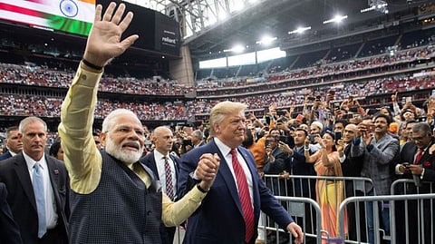 Indian Prime Minister Narendra Modi and President Donald Trump attend the "Howdy, Modi!" rally at NRG Stadium in Houston Sunday
AFP