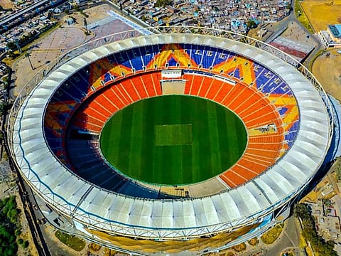 A view of the world's largest Motera Stadium which will be inaugurated by USA President Donald Trump during his visit, in Ahmedabad.