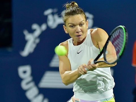 Simona Halep in action at the Dubai Duty Free Championship earlier this year.