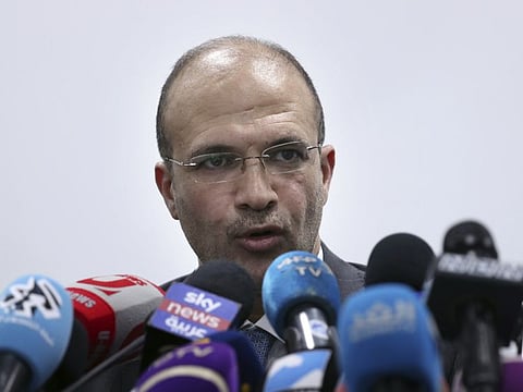 Lebanese Health Minister Hamad Hassan speaks during a press conference at Rafik Hariri Hospital in Beirut Saturday.