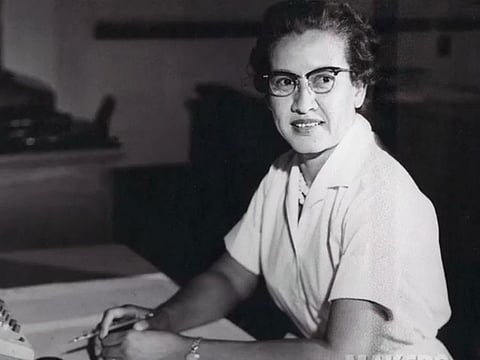 NASA research mathematician Katherine Johnson at her desk at Langley Research Center, born on August 26, 1918, in White Sulphur Springs, West Virginia