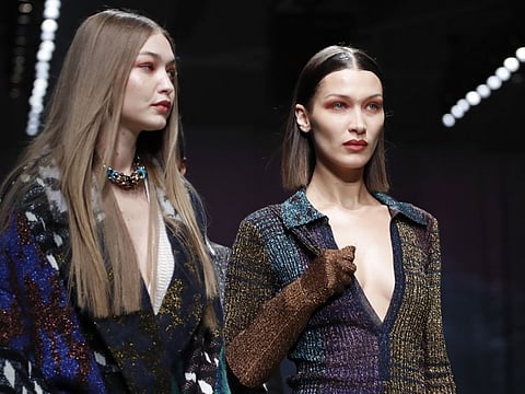 Models Gigi Hadid and Bella Hadid present a creation from the Missoni Autumn/Winter 2020 collection during Milan Fashion Week in Milan, Italy, February 22, 2020.