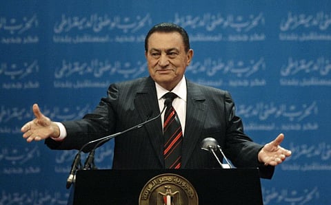 In this November 1, 2008 file photo, Egyptian President Hosni Mubarak delivers a speech at the first day of the 5th annual convention of the ruling National Democratic Party in Cairo.