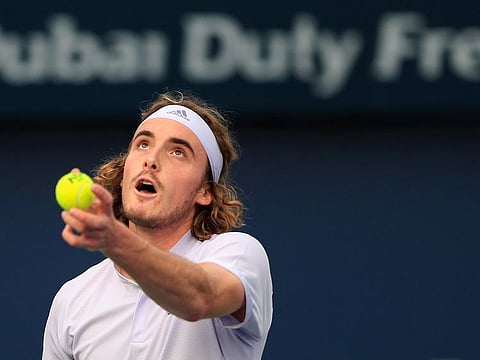 Stefanos Tsitsipas in action in Dubai
