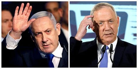 A combination picture shows Israeli Prime Minister Benjamin Netanyahu (left) and the leader of Blue and White party Benny Gantz in Tel Aviv.