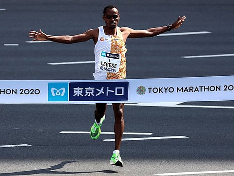 Ethiopia's Birhanu Legese wins the Tokyo Marathon 2020. REUTERS