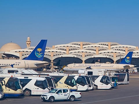 Planes preparing for take off at Riyadh King Khalid Airport  in Riyadh, Saudi Arabia. Riyadh airport is home port for Saudi Arabian Airlines.
SHUTTERSTOCK