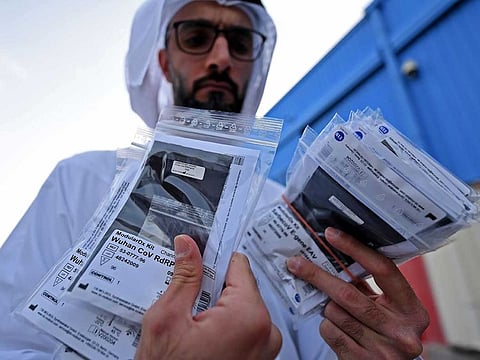 File image used for illustrative purposes: Officials check medical equipment and coronavirus testing kits provided by the World Health Organisation at the Al Maktoum International airport in Dubai.