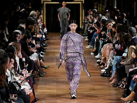 A model presents a creation by designer Stella McCartney