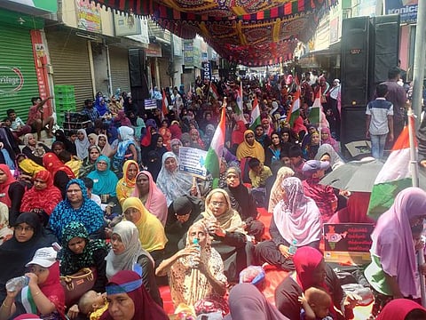 Muslim women take part in a protest against the Citizenship Amendment Act in Chepauk on Saturday.