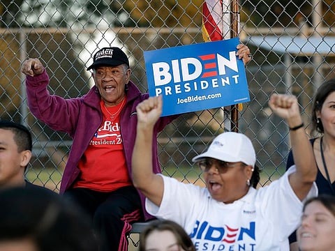 Supporters cheer before a campaign rally with Democratic presidential candidate former Vice President Joe Biden on Tuesday, March 3, 2020, in Los Angeles.