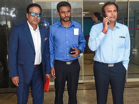 From left: Former Indian cricketers Sunil Joshi, Harvinder Singh and Rajesh Chauhan arrive at the BCCI headquarters for interview of selectors' positions.
