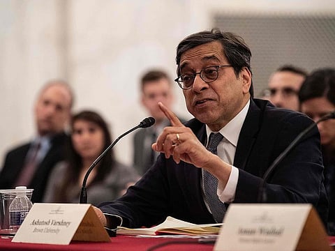 Brown University political science professor Ashutosh Varshney speaks during a hearing of the US Commission on International Religious Freedom on Capitol Hill in Washington, DC, on March 4, 2020.