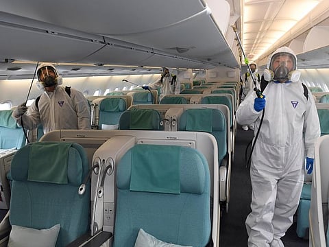 A plane being disinfected
